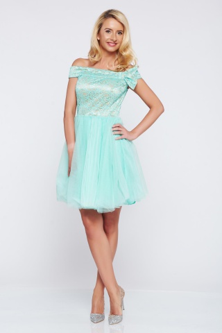 Rochie de ocazie in clos Fofy mint cu umeri goi