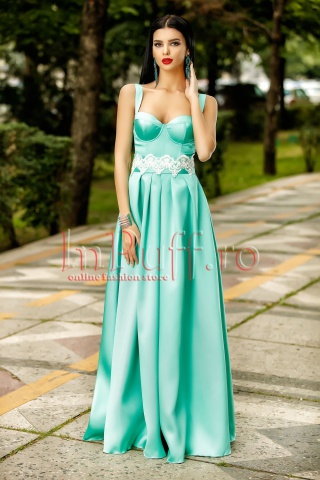 Rochie lunga tafta turquoise pal