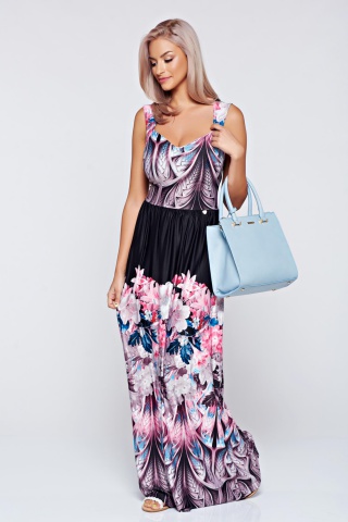 Rochie MissQ neagra lunga in clos cu print