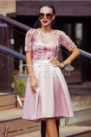 Rochie Vanda Roz Pal cu Broderie 3D