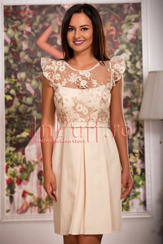 Rochie de ocazie crem cu flori brodate