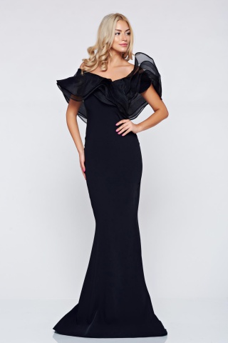 Rochie de ocazie lunga Ana Radu neagra cu volanase