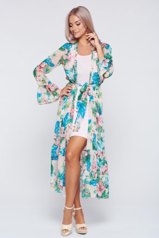 Rochie tip kimono PrettyGirl verde din voal cu croi larg