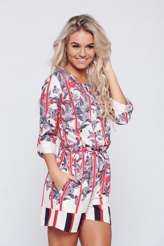 Salopeta PrettyGirl gri-inchis din material vaporos cu buzunare
