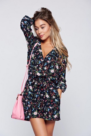 Salopeta PrettyGirl neagra din material vaporos cu elastic in talie