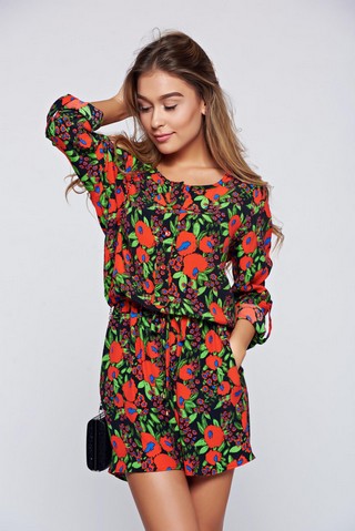 Salopeta PrettyGirl rosie din material vaporos cu buzunare