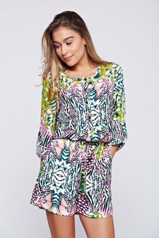 Salopeta PrettyGirl verde din material vaporos cu buzunare