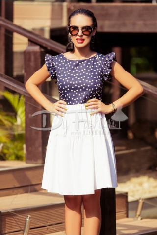 Rochie Aby de Zi Alb cu Bleumarin