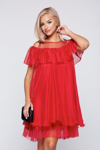 Rochie Artista rosie eleganta cu croi larg din voal