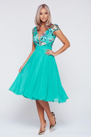 Rochie Fofy verde de ocazie brodata in clos