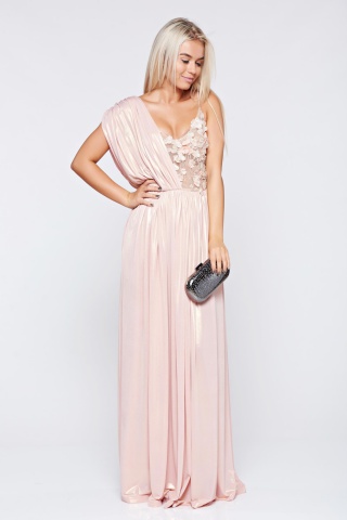 Rochie LaDonna rosa de ocazie in clos cu insertii de broderie