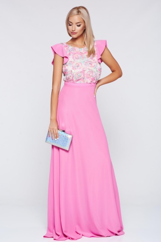 Rochie StarShinerS rosa de ocazie lunga in clos