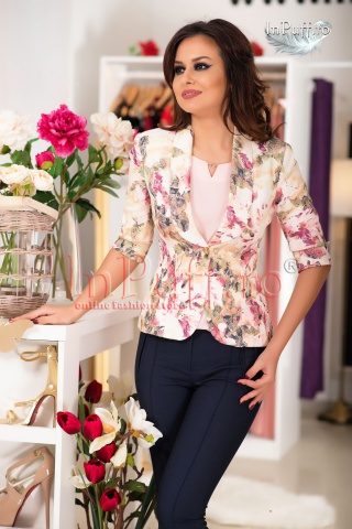 Sacou elegant cu imprimeu floral roz