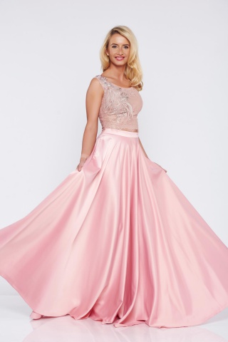 Set LaDonna rosa brodata din material satinat