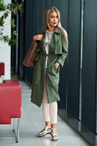 Trench Top Secret verde casual cu croi larg