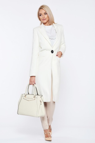 Palton LaDonna alb casual drept cu buzunare
