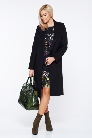 Palton LaDonna negru casual drept cu buzunare