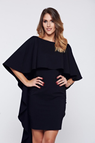 Rochie PrettyGirl neagra de ocazie tip creion cu volanase