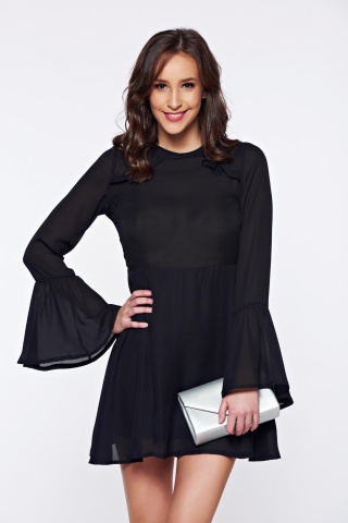 Rochie PrettyGirl neagra eleganta de zi din voal cu spatele gol