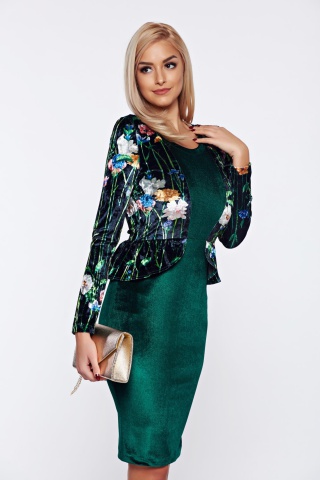 Rochie StarShinerS verde de ocazie cu peplum din catifea