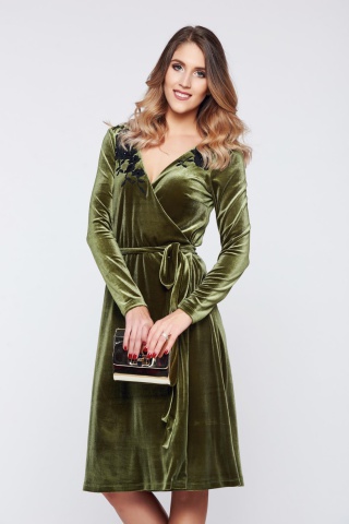 Rochie verde LaDonna de ocazie petrecuta catifea cu aplicatii florale