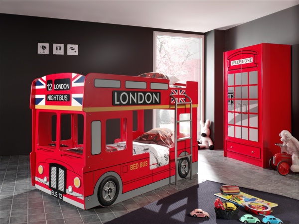 Pat din MDF pentru copii London Bus