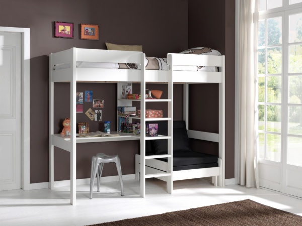 Pat etajat din lemn de pin si MDF Pino White Desk III