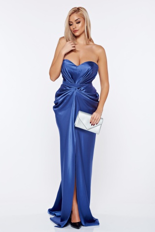Rochie Ana Radu albastra-deschis asimetrica cu push-up cu material incretit