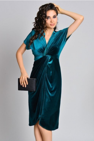 Rochie Catrinel verde din catifea de seara
