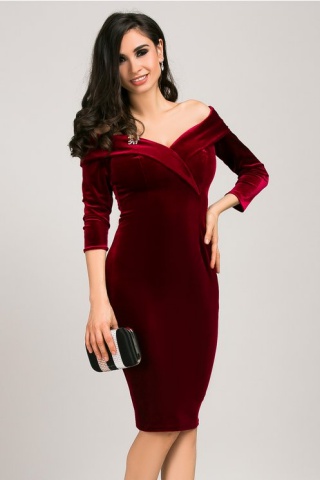 Rochie Ginette de seara din catifea grena