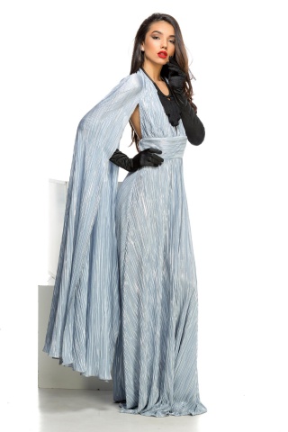 Rochie Ocassion argintie de ocazie cu spatele gol plisata