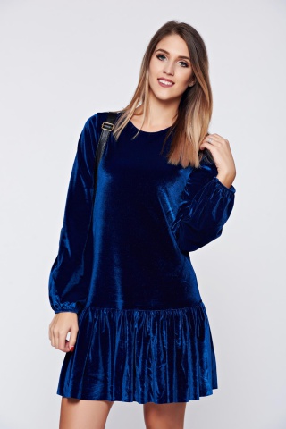 Rochie PrettyGirl albastra de ocazie cu croi larg din catifea