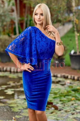Rochie midi albastra din catifea