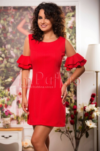 Rochie scurta rosie cu volane