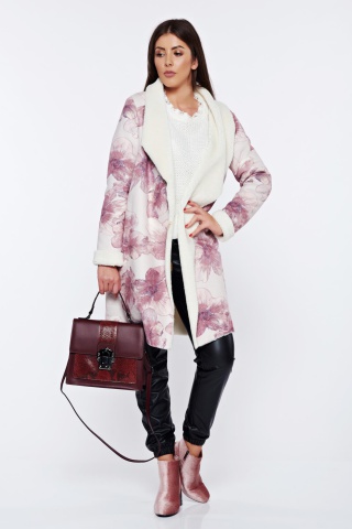 Blana StarShinerS rosa casual imblanita din velur cu imprimeu floral