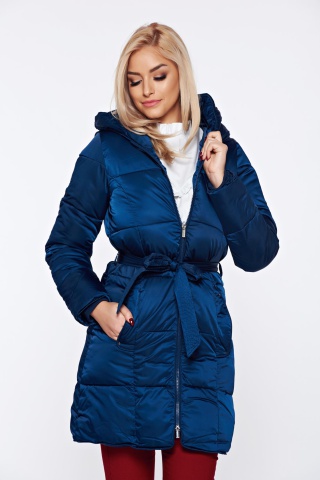 Geaca Top Secret albastra-inchis casual din fas accesorizata cu cordon