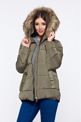 Geaca Top Secret verde casual din fas cu gluga nedetasabila