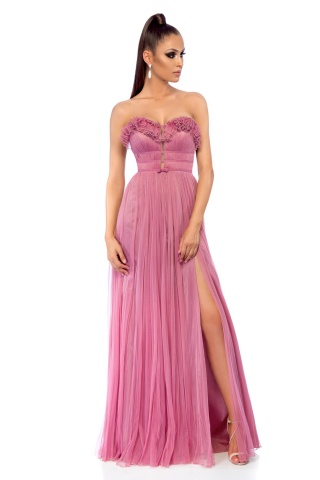 Rochie Ana Radu rosa de ocazie lunga cu bust buretat