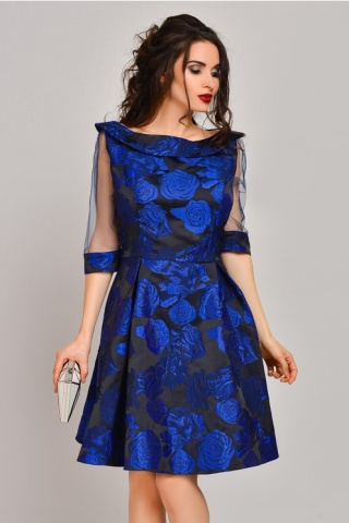 Rochie Fedora cu imprimeu floral albastru