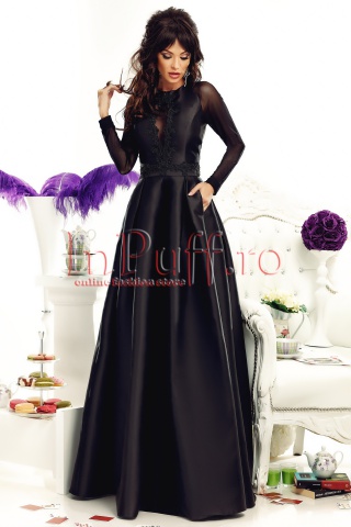 Rochie de seara lunga din tafta neagra