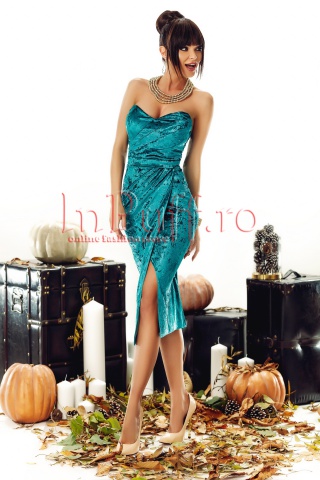 Rochie eleganta din catifea turquoise