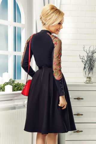 Camasa dama Fofy neagra eleganta din bumbac cu insertii de broderie 2