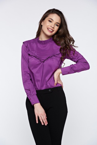 Camasa dama PrettyGirl mov office cu maneca lunga fara nasturi