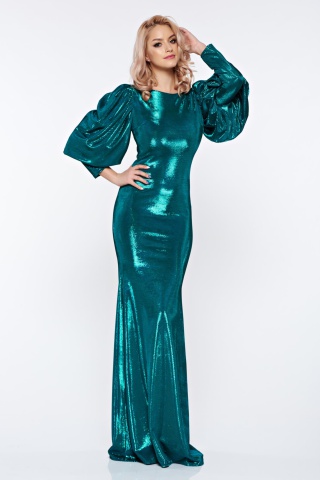 Rochie Artista verde-inchis de seara tip sirena cu maneci bufante
