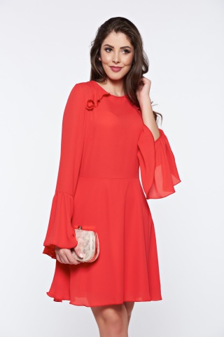 Rochie PrettyGirl rosie din voal cu spatele gol cu maneci clopot