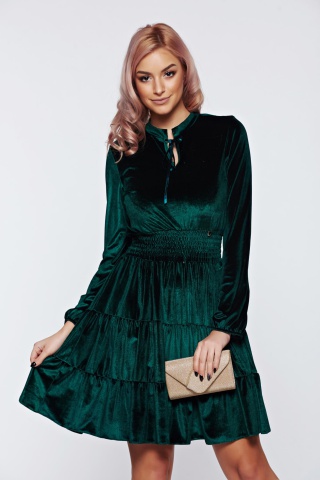 Rochie PrettyGirl verde-inchis de ocazie in clos din catifea