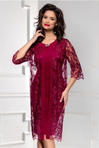 Compleu Venera grena rochie si bolero lung