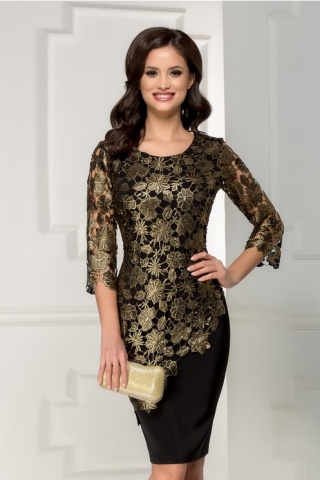 Rochie Alima neagra cu broderie aurie