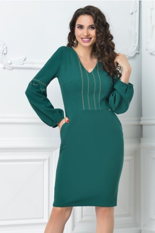 Rochie Moze verde midi conica cu broderii