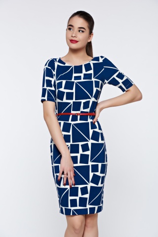 Rochie PrettyGirl albastra office tip creion cu accesoriu tip curea